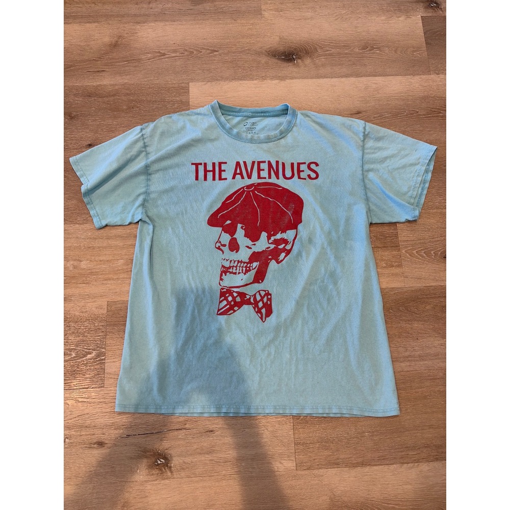 Port & Company The Avenues Skull Graphic T-Shirt Blue Red Mens XL Distressed